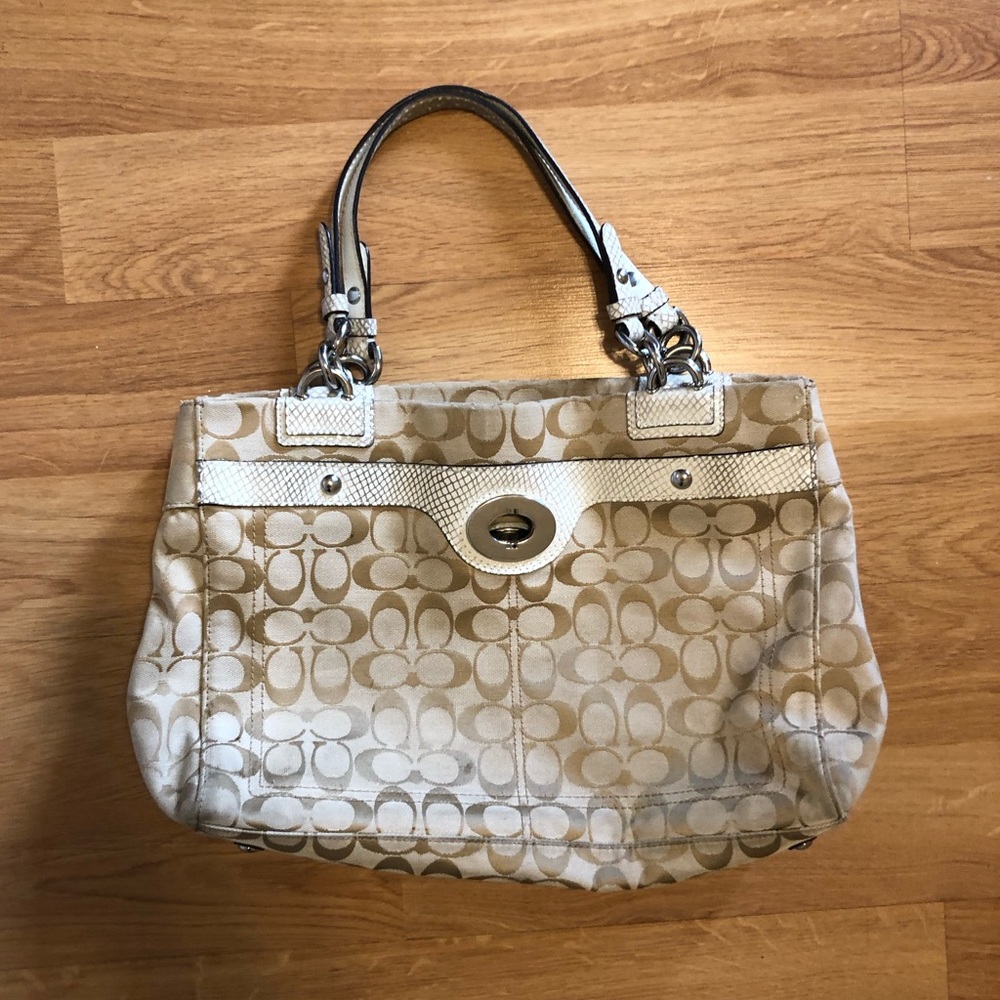 Gold & white coach bag